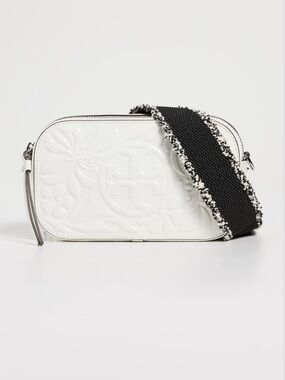 Tory Burch White Embossed Leather Crossbody with Black Strap